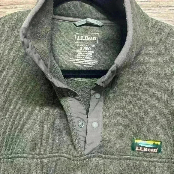 L.L. Bean Green Men’s Half Snap Up Fleece Lined Sweatshirt Fitted Size Small - Picture 3 of 6
